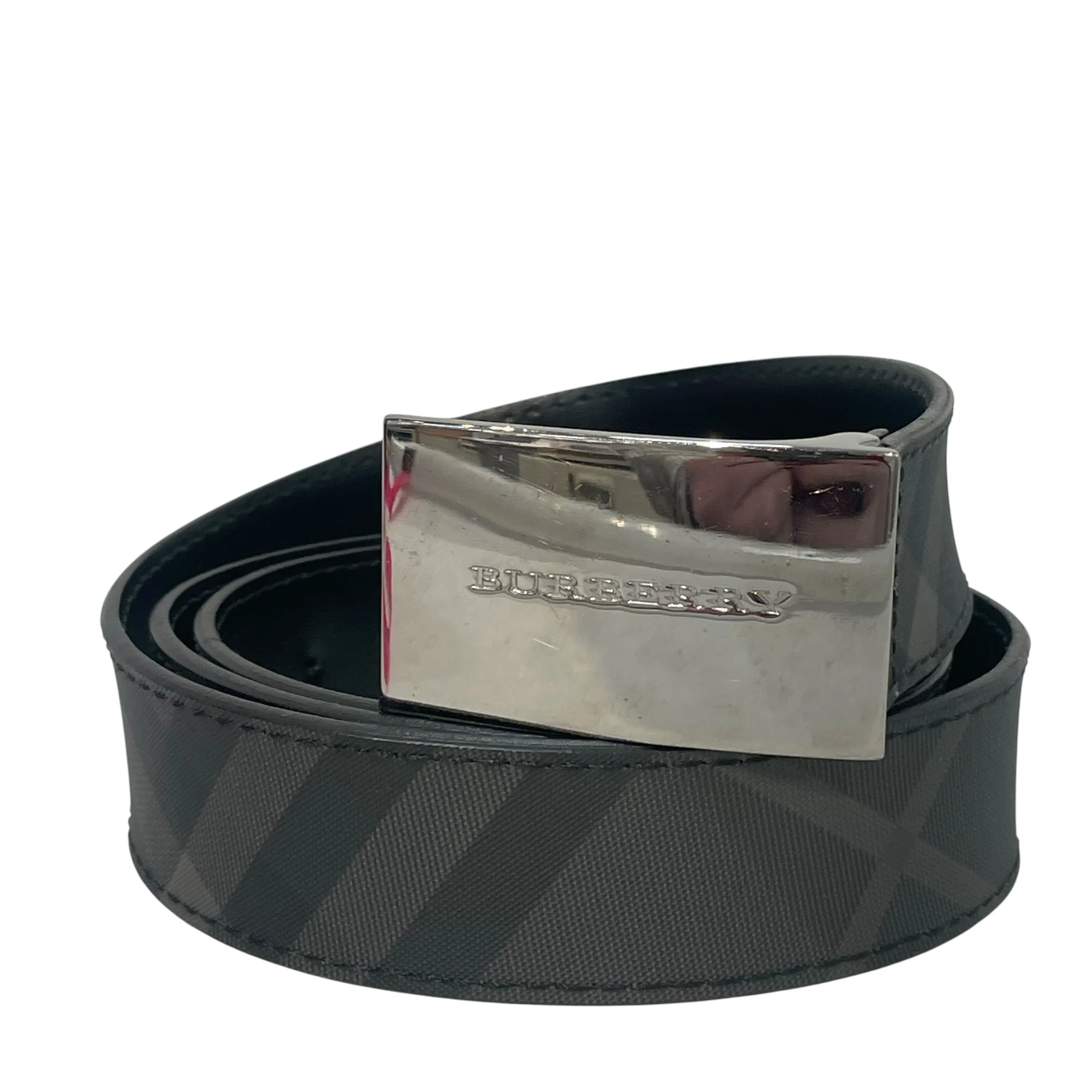 BURBERRY/Belt/Glen Check/Leather/BLK/silver grey check