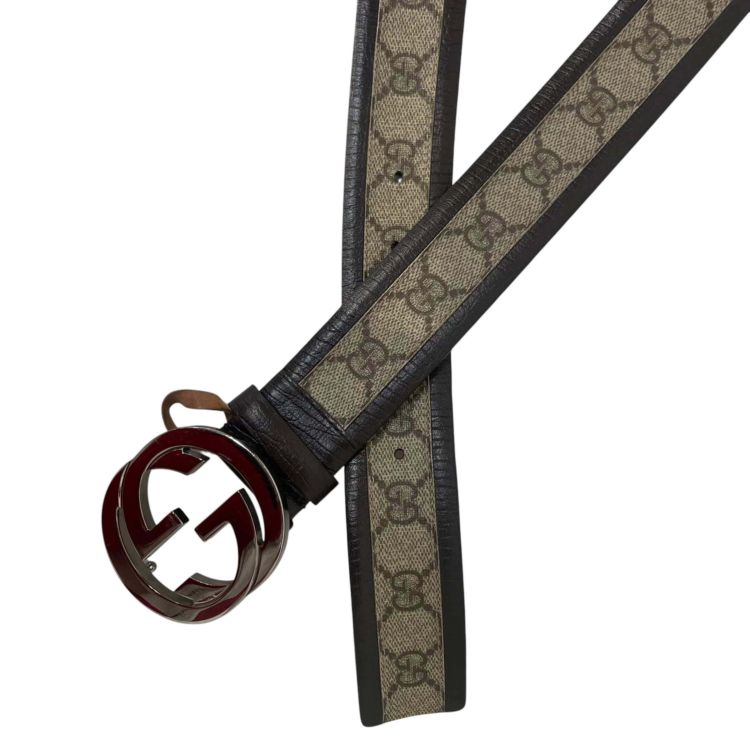 GUCCI/Belt/Border/Leather/BRW/silver GG canvas supreme