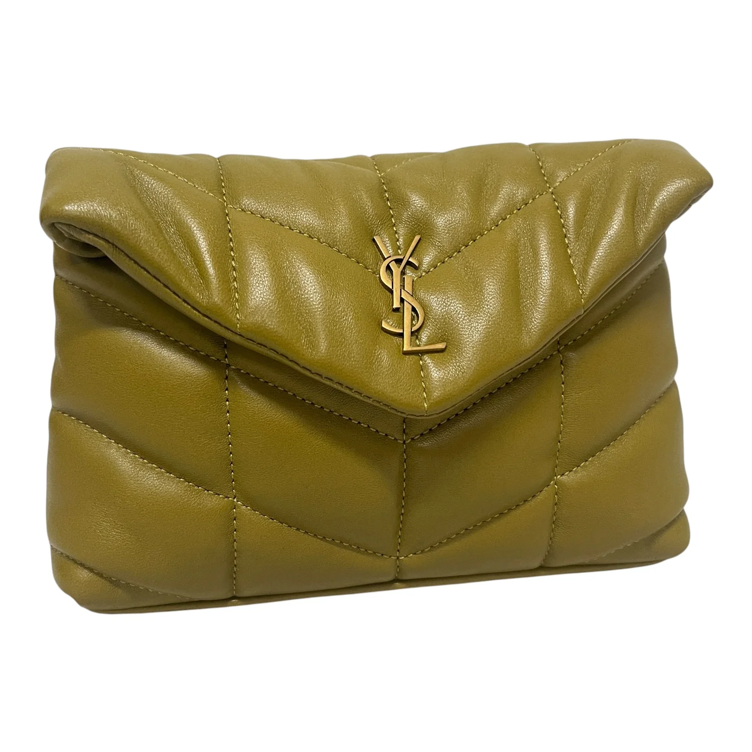 YVES SAINT LAURENT/Pouch/Leather/GRN/WITH CARDHOLDER/OLIVE POUCH