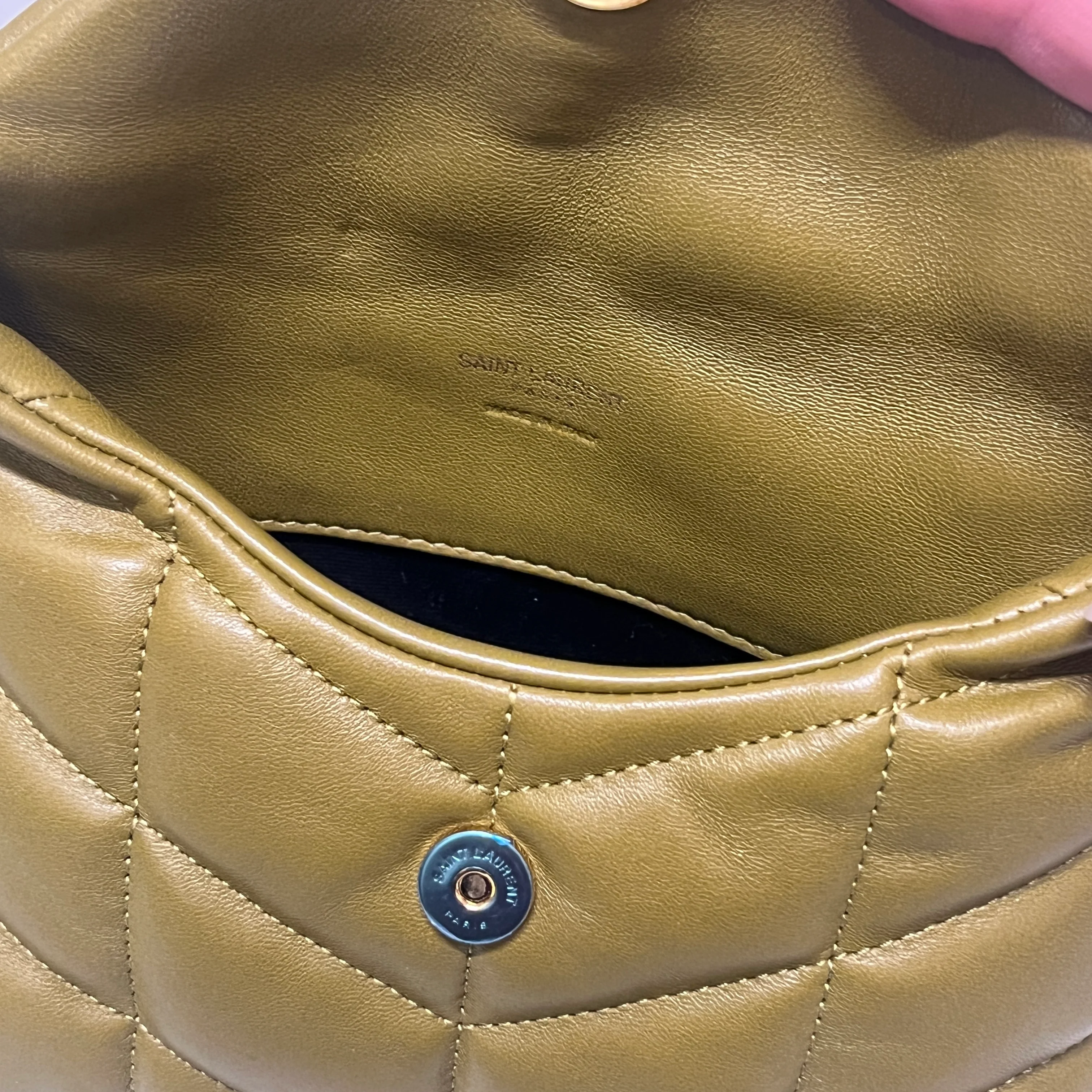 YVES SAINT LAURENT/Pouch/Leather/GRN/WITH CARDHOLDER/OLIVE POUCH