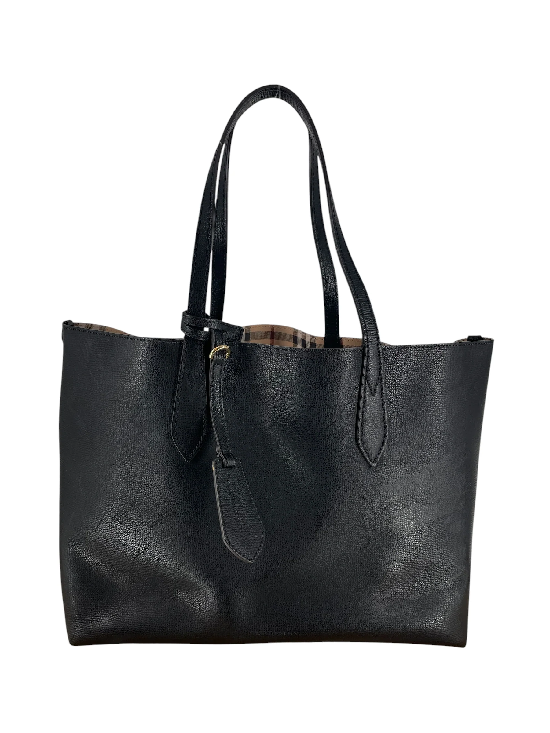BURBERRY/Tote Bag/Leather/BLK/BLK BURBERRY LEATHER TOTE