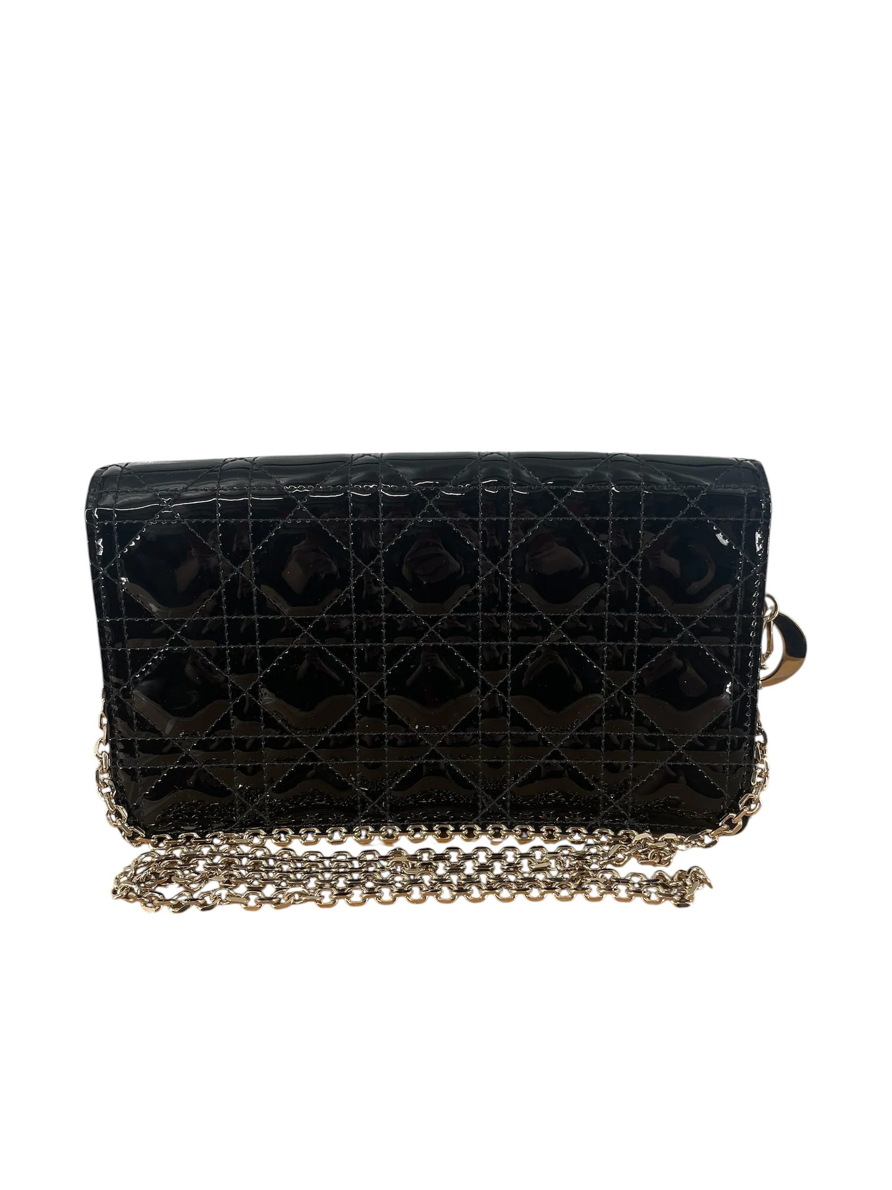 Christian Dior/Cross Body Bag/Leather/BLK/PATENT LEATHER LADY DIOR 48MA0