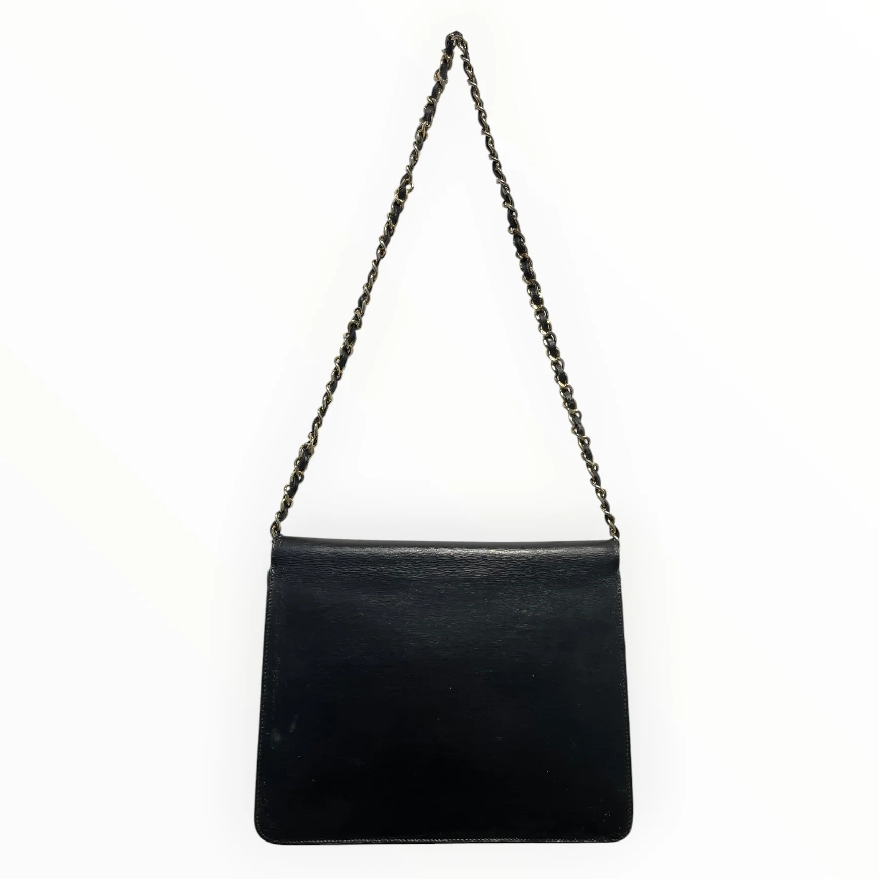 CHANEL/Vintage/Hand Bag/Leather/BLK/Single Flap Gold Hardware