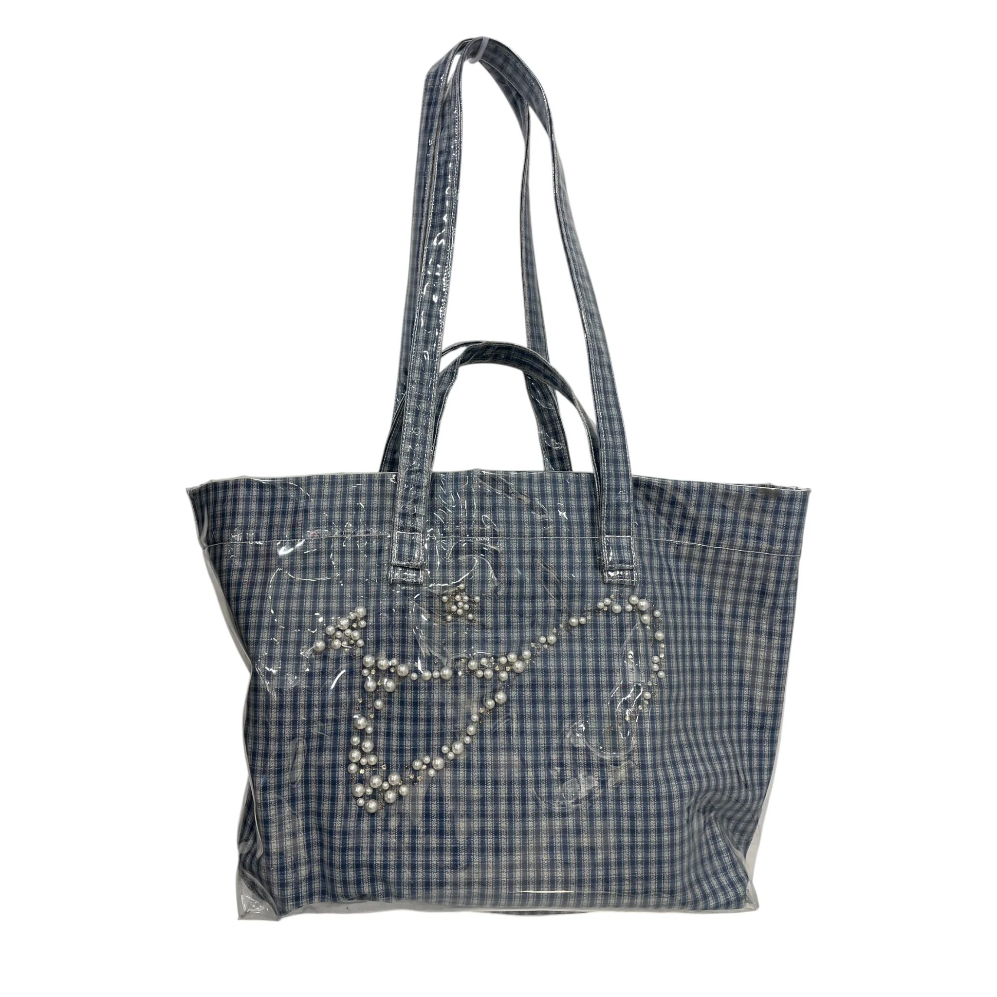 ART COMMUNITY/Tote Bag/Gingham Check/MLT/CLEAR VINYL BLUE GINGHAM TOTE