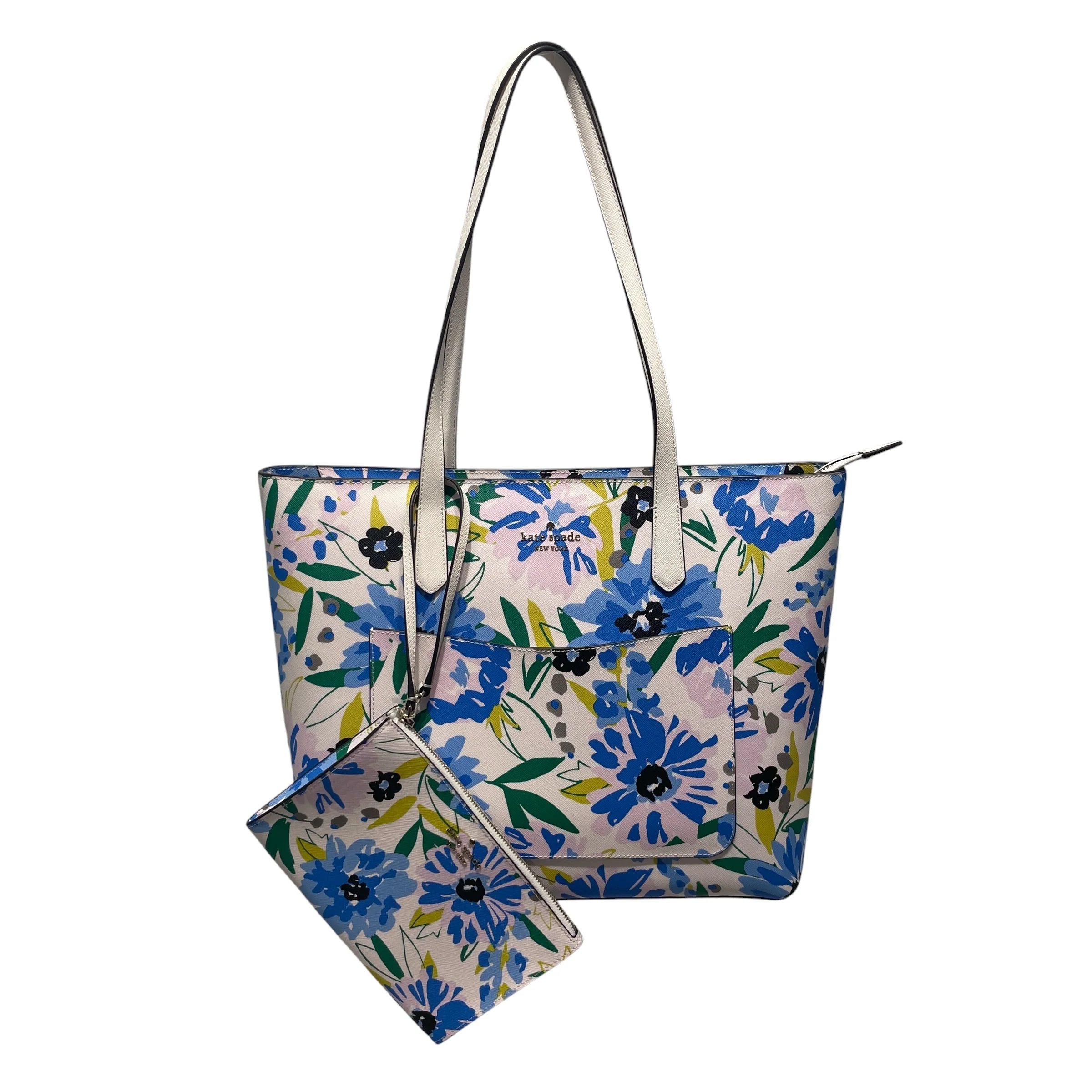 kate spade new york/Tote Bag/Floral Pattern/Leather/BLU/Floral Pattern Bag W Wallet