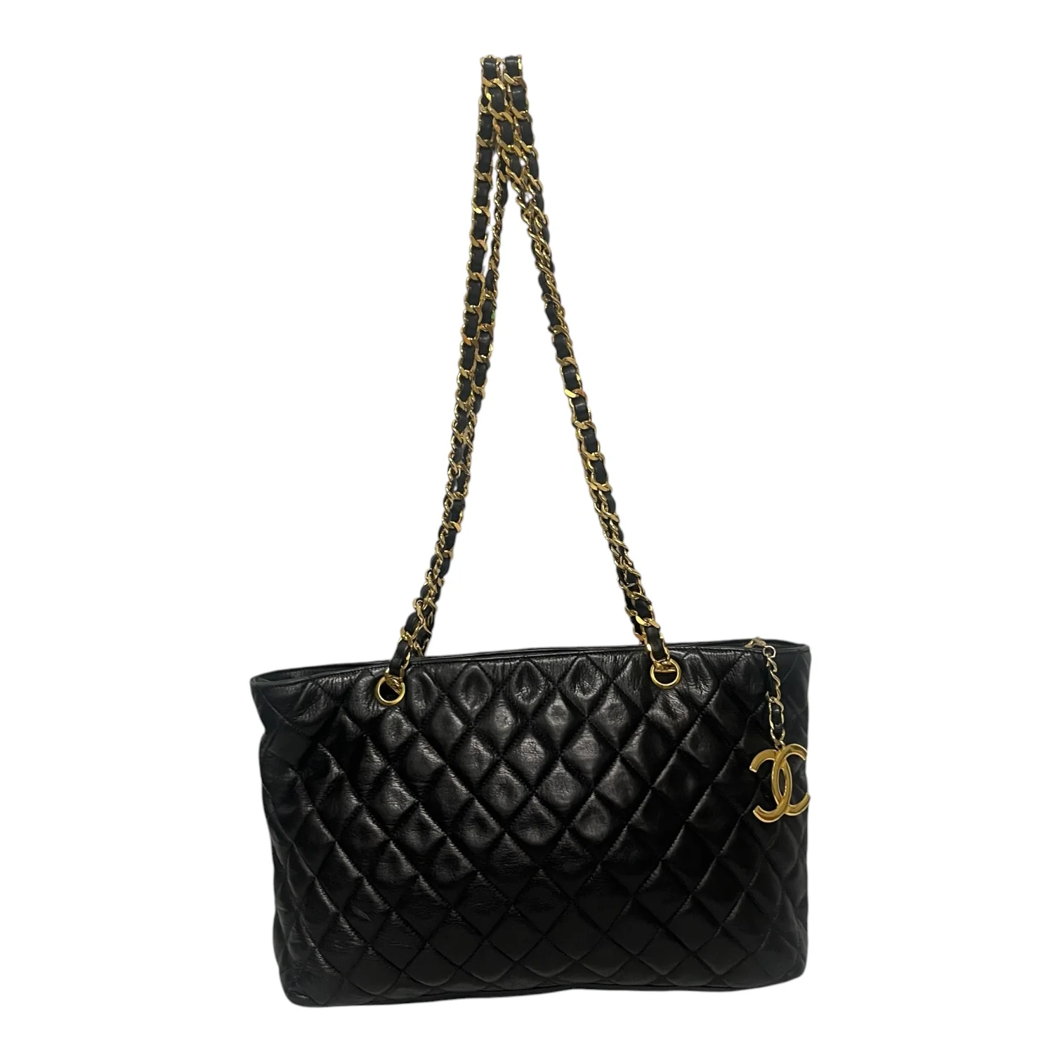 CHANEL/Hand Bag/Leather/BLK/Quilted leather tote