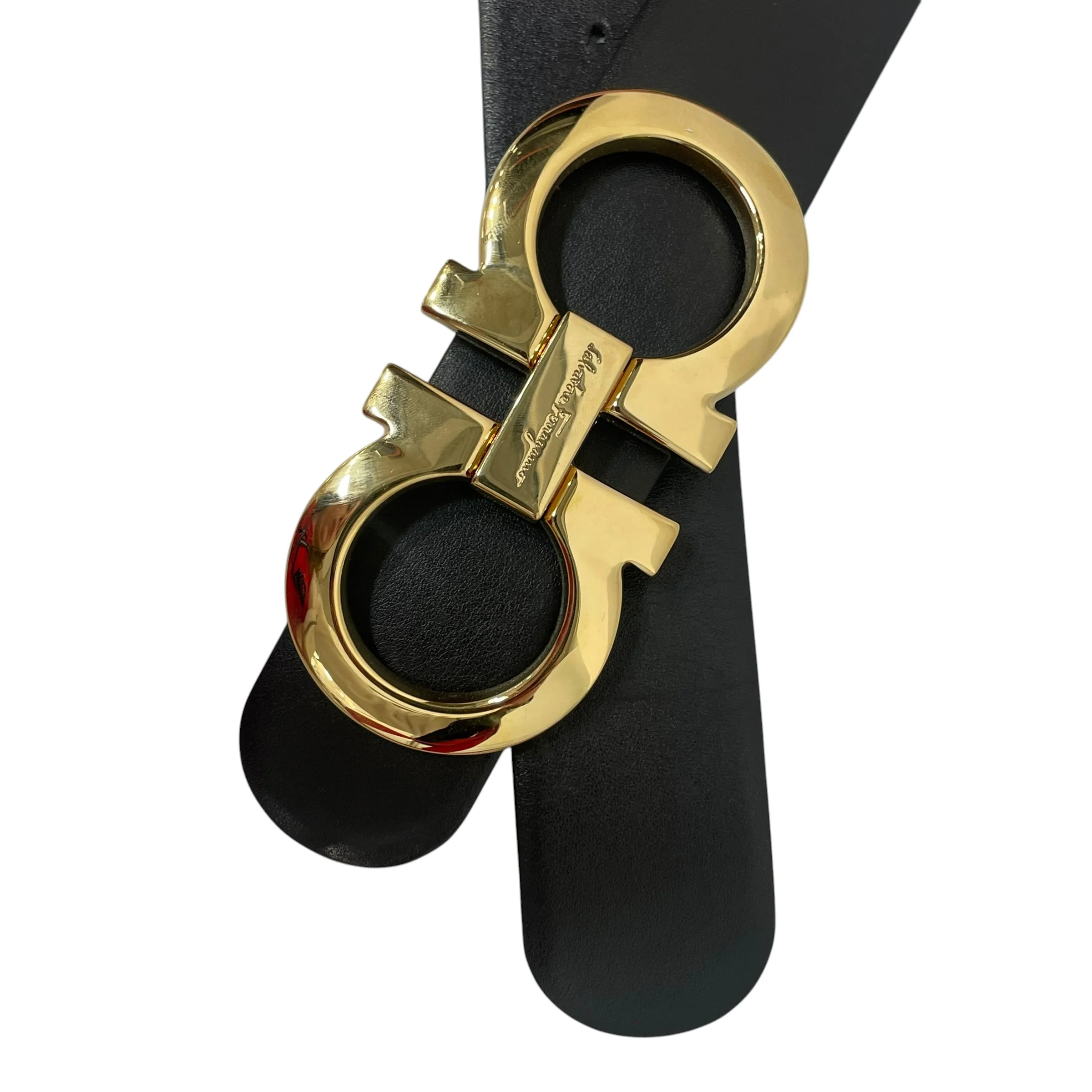 Salvatore Ferragamo/Belt/Leather/BLK/Reversible Gancini Gold Buckle