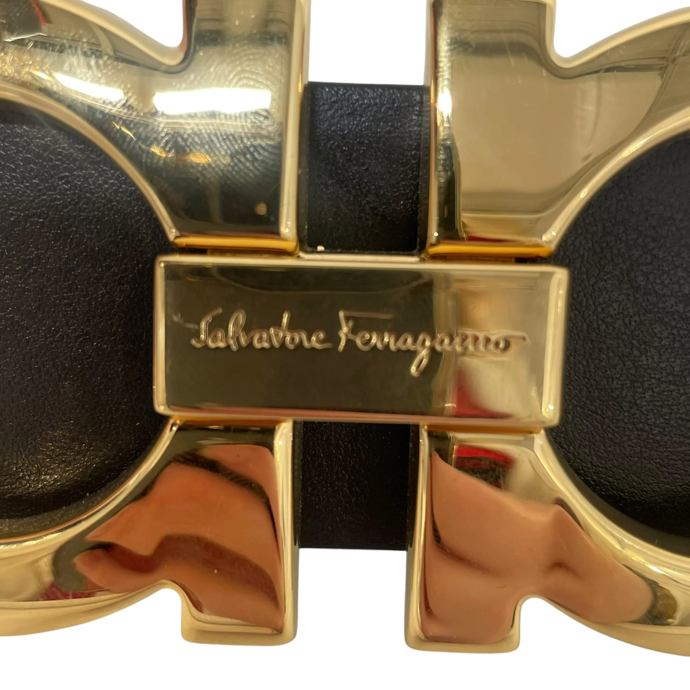 Salvatore Ferragamo/Belt/Leather/BLK/Reversible Gancini Gold Buckle