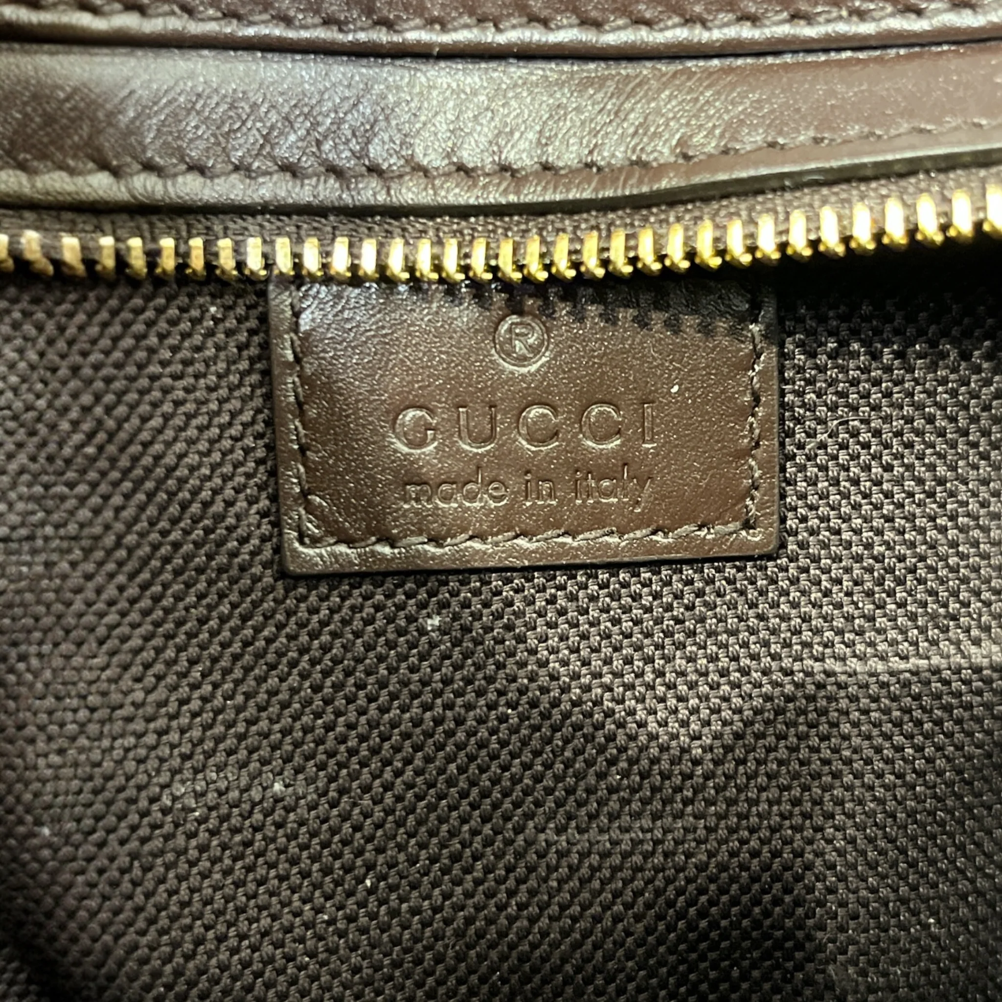 GUCCI/Hand Bag/Monogram/Cotton/BRW/BROWN LEEATHER LINED