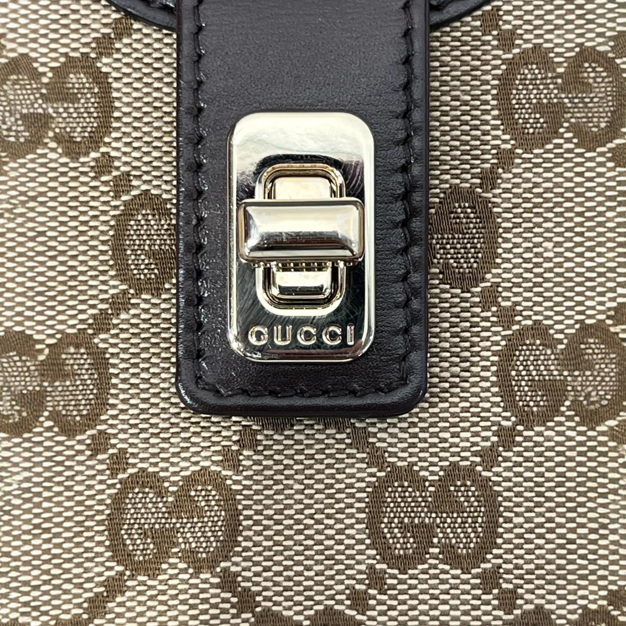 GUCCI/Hand Bag/Monogram/Cotton/BRW/BROWN LEEATHER LINED