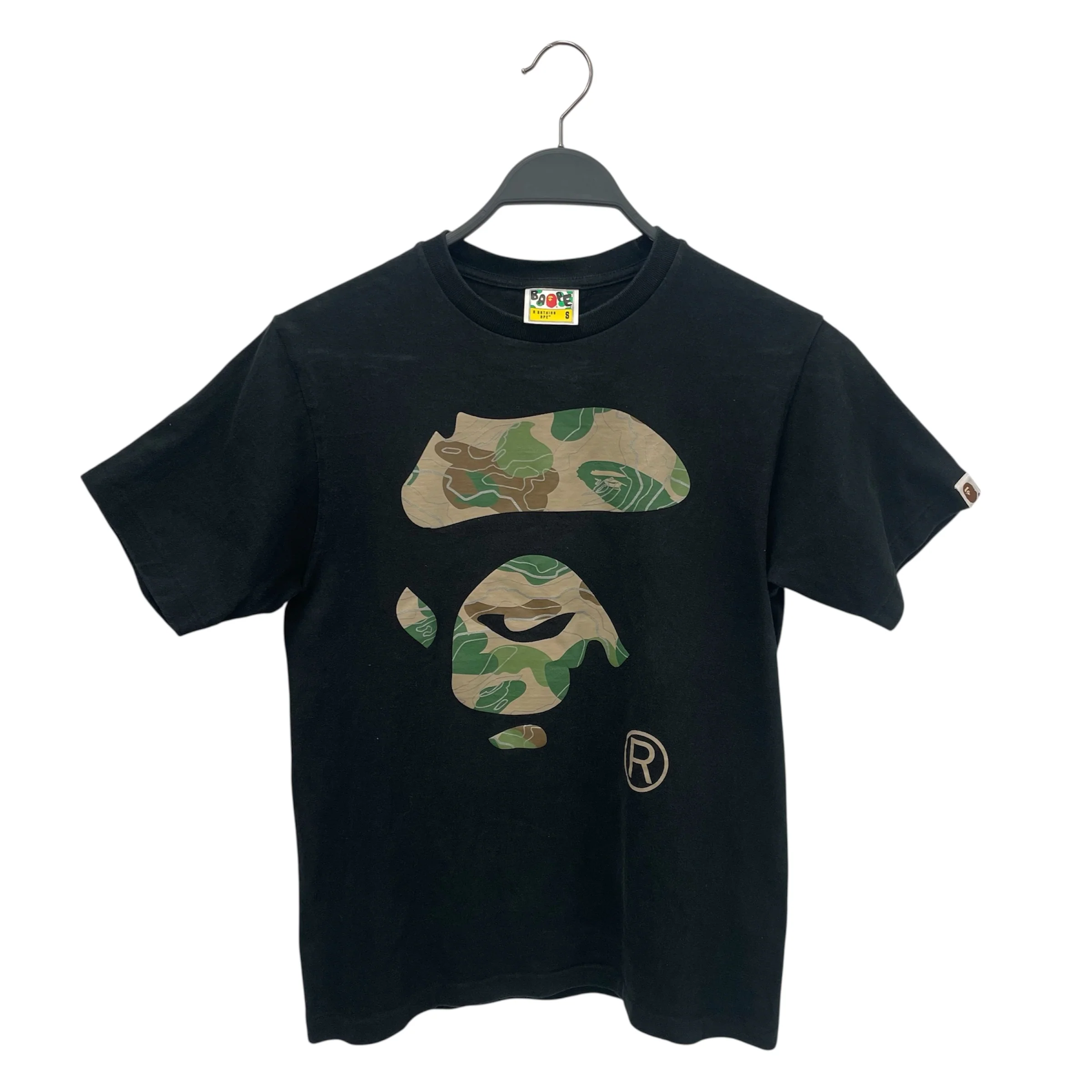 A BATHING APE/T-Shirt/S/Cotton/BLK/Graphic/Camo Ape