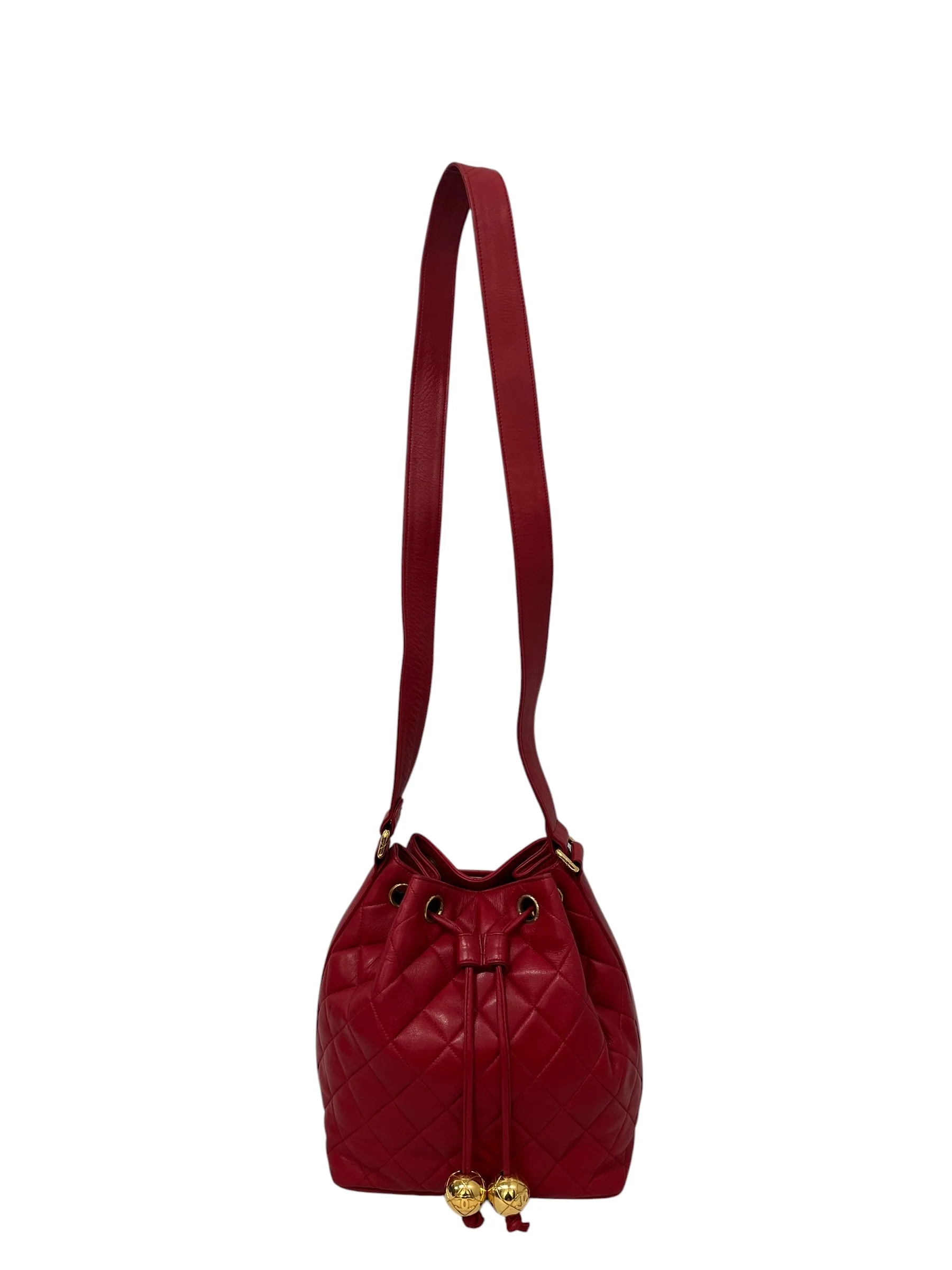CHANEL/Cross Body Bag/Leather/RED/QUILTED CAVIAR BUCKET BAG