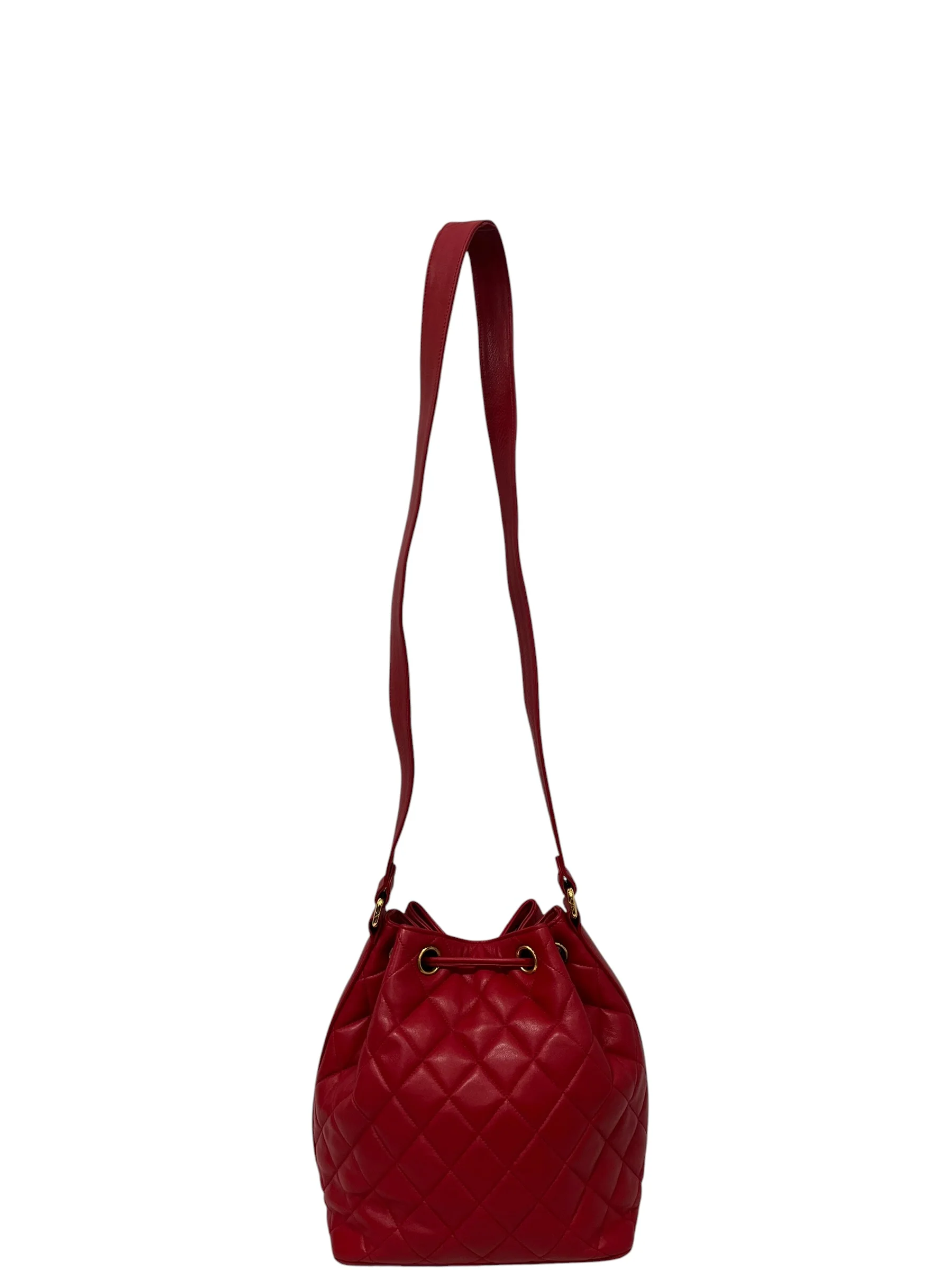 CHANEL/Cross Body Bag/Leather/RED/QUILTED CAVIAR BUCKET BAG