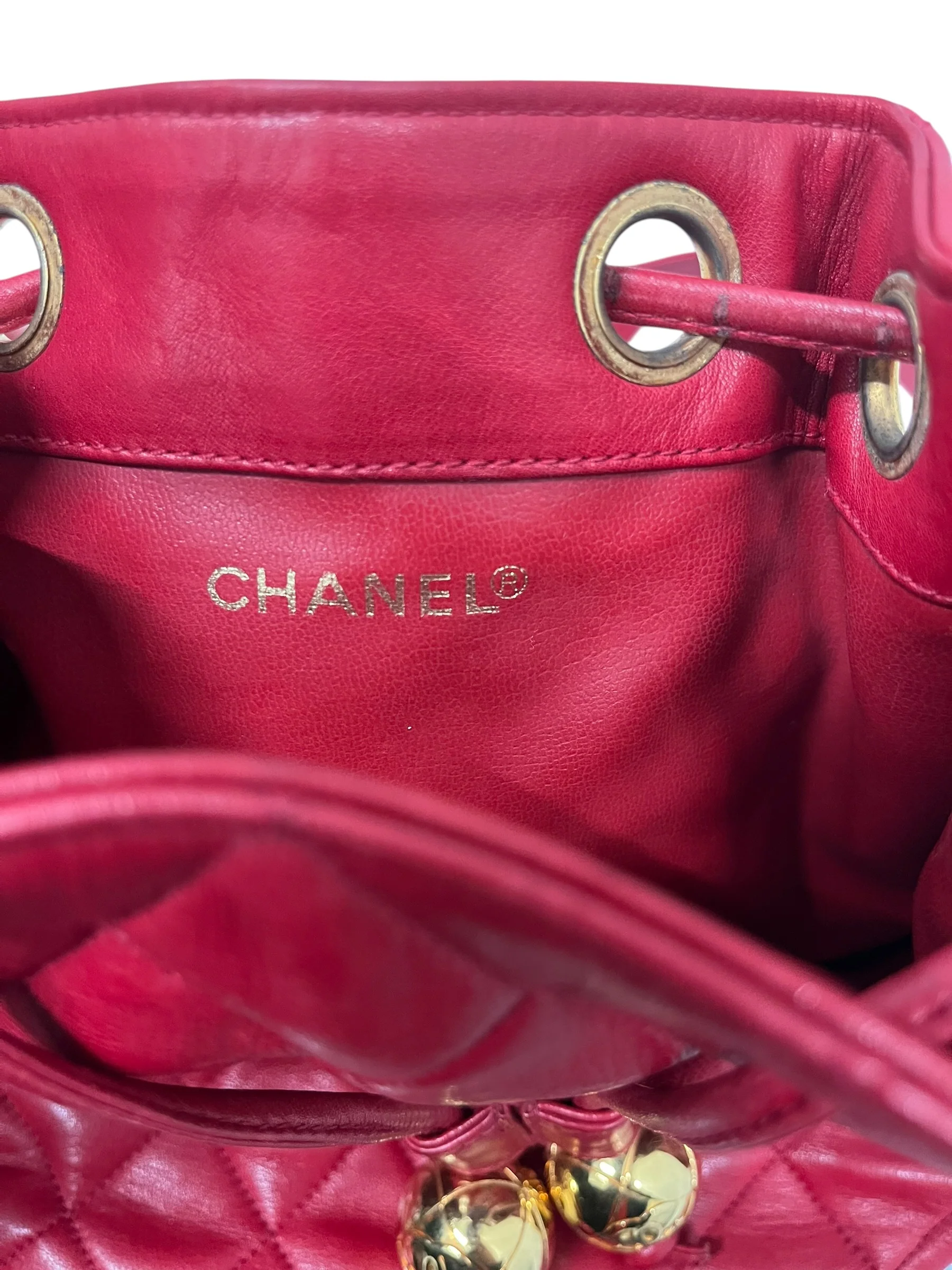 CHANEL/Cross Body Bag/Leather/RED/QUILTED CAVIAR BUCKET BAG